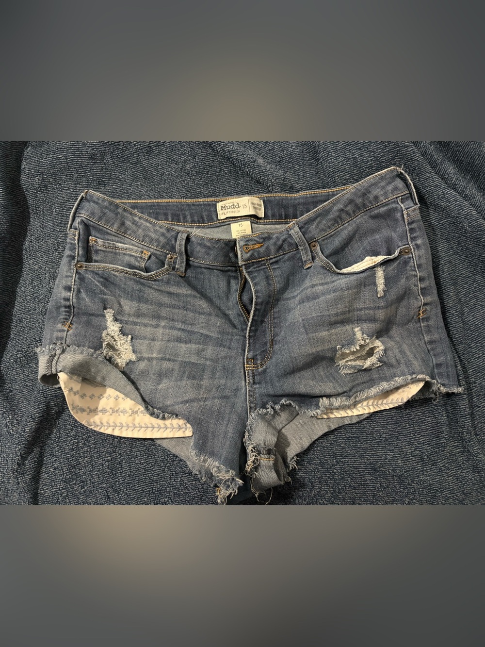 Mudd Distressed Cutoff Jean Shorts - Medium Blue